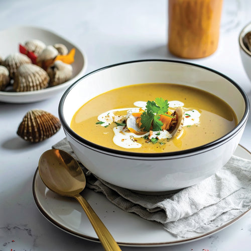 VELOUTÉ COQUILLAGES AU LAIT DE COCO ET CURRY - Le Comptoir Maritime - 2